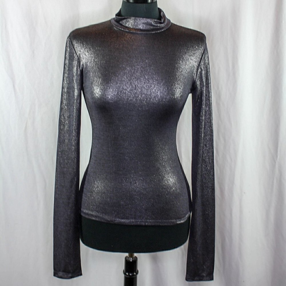 ANDAMANE Mock Neck Beth Top Metallic Silver Pewter Size S